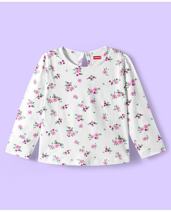 Babyhug 100% Cotton Single Jersey Knit Full Sleeves T-Shirt With Floral & Animal Print Pack Of 3 - Navy Blue Pink & White