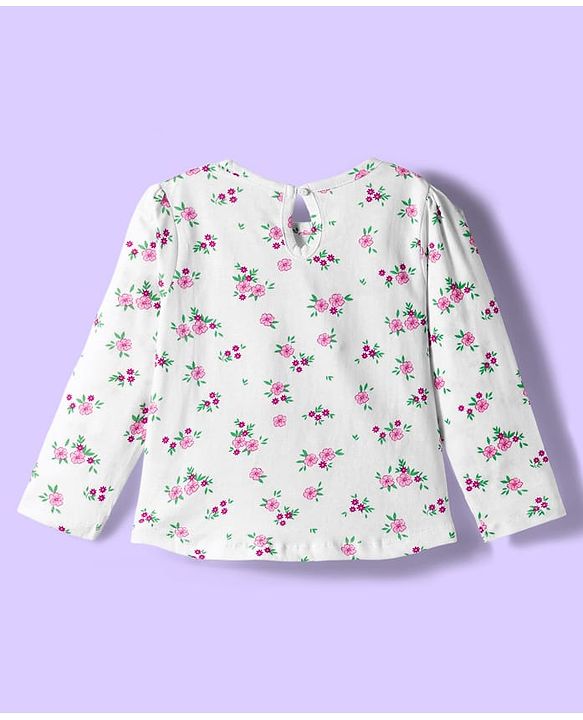 Babyhug 100% Cotton Single Jersey Knit Full Sleeves T-Shirt With Floral & Animal Print Pack Of 3 - Navy Blue Pink & White