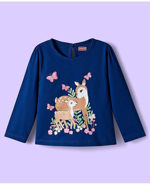 Babyhug 100% Cotton Single Jersey Knit Full Sleeves T-Shirt With Floral & Animal Print Pack Of 3 - Navy Blue Pink & White
