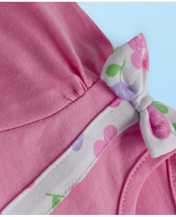 Babyhug 100% Cotton Single Jersey Knit Full Sleeves Top With Floral Print - Pink & White