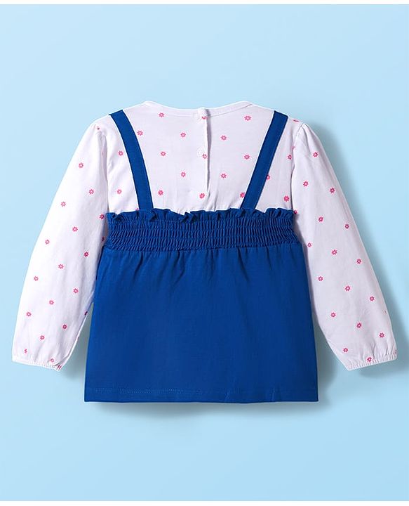 Babyhug 100% Cotton Full Sleeves Floral Printed Top with Bow Applique - Blue & White