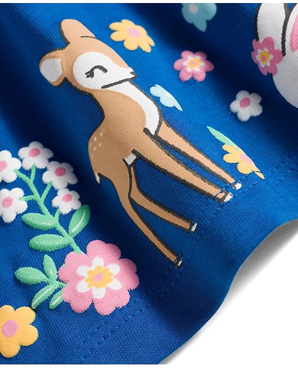 Babyhug 100% Cotton Full Sleeves Floral Printed Top with Bow Applique - Blue & White