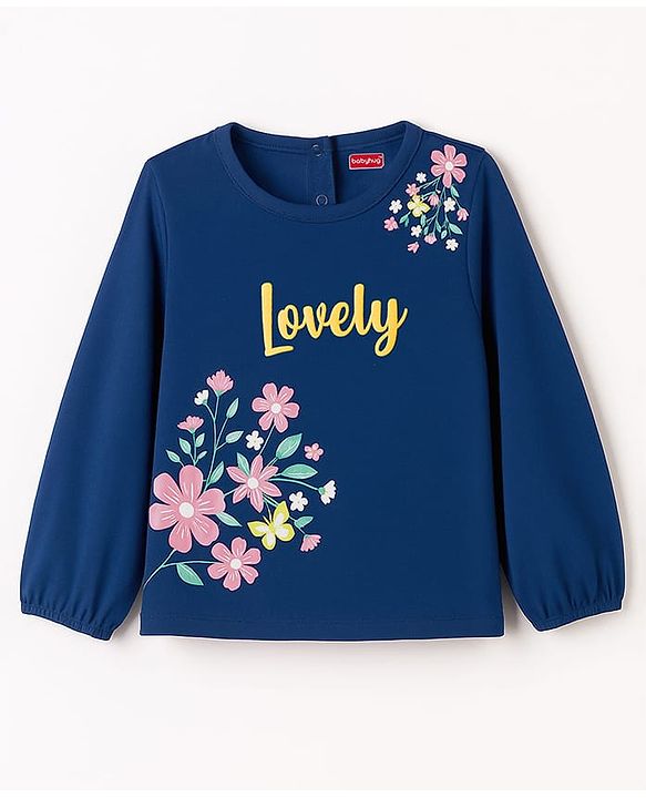 Babyhug Single Jersey Knit Full Sleeves Top With Floral Print - Navy Blue