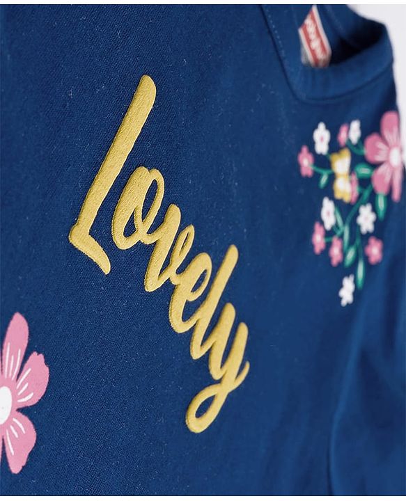 Babyhug Single Jersey Knit Full Sleeves Top With Floral Print - Navy Blue