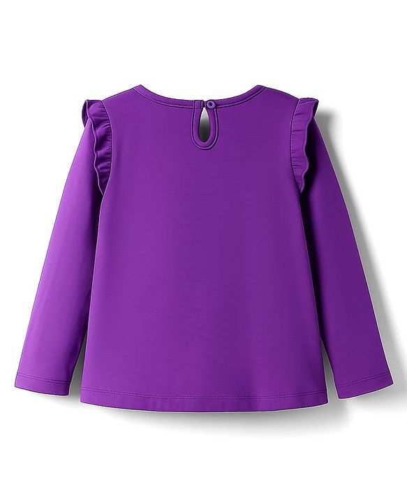 Babyhug 100% Cotton Knit Full Sleeves Top with Floral & Deer Embroidery - Purple