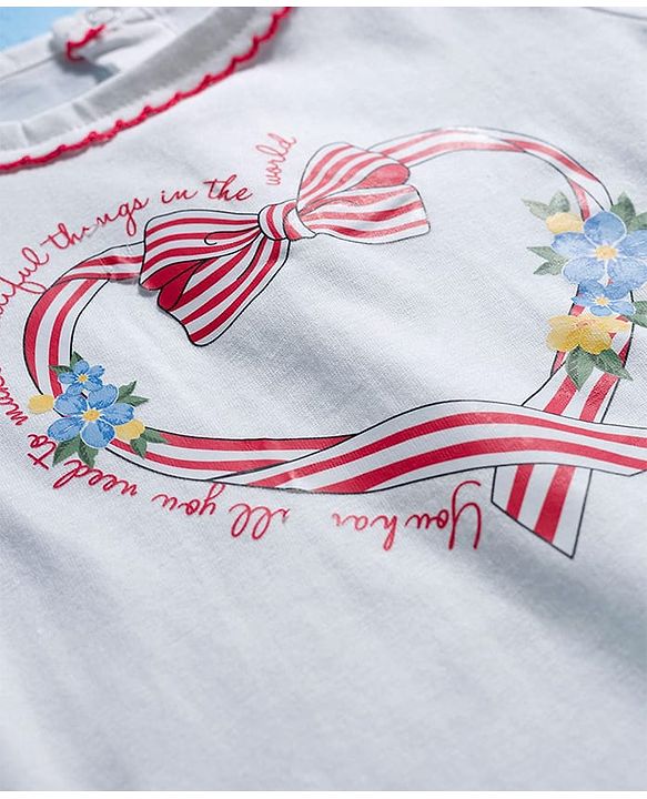 Babyhug 100% Cotton Knit Full Sleeves Top with Heart Print - White