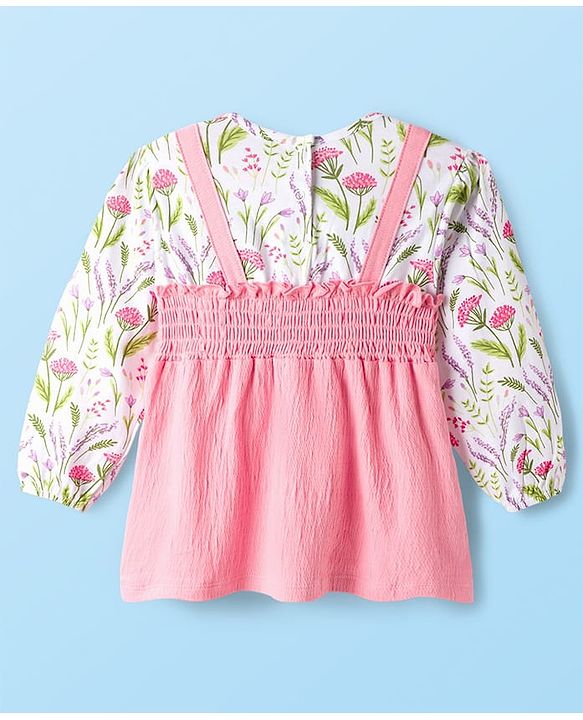 Babyhug 100% Cotton Single Jersey Knit Full Sleeves Tops With Floral Print - Pink