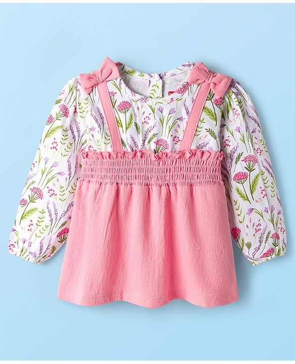 Babyhug 100% Cotton Single Jersey Knit Full Sleeves Tops With Floral Print - Pink