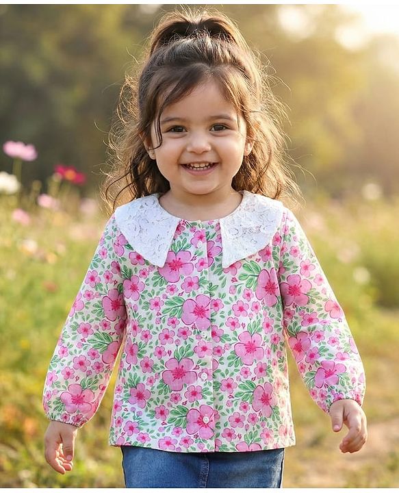 Babyhug 100% Cotton Knit Full Sleeves Top with Floral Print - Multicolor
