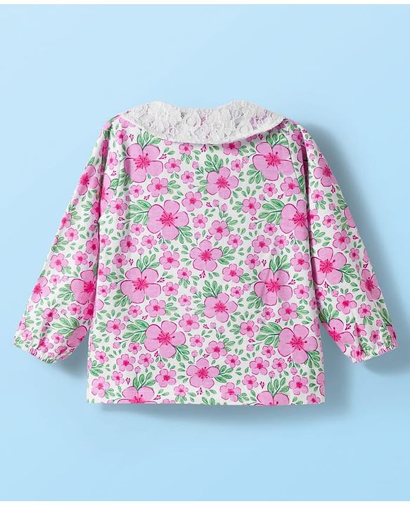 Babyhug 100% Cotton Knit Full Sleeves Top with Floral Print - Multicolor
