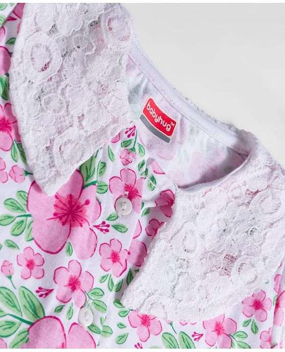 Babyhug 100% Cotton Knit Full Sleeves Top with Floral Print - Multicolor