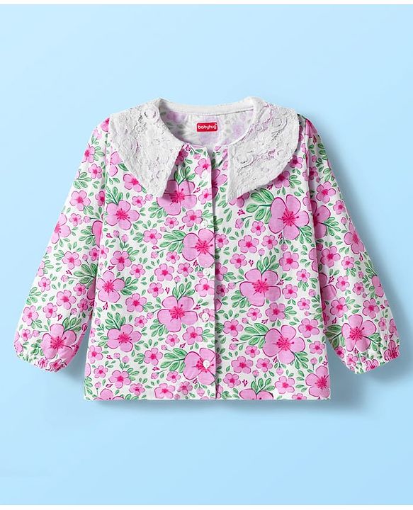 Babyhug 100% Cotton Knit Full Sleeves Top with Floral Print - Multicolor