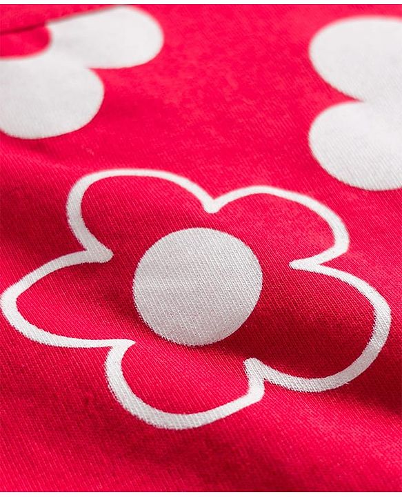 Babyhug 100% Cotton Knit Half Sleeves Top with Floral Print - Red