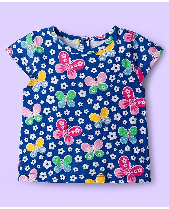 Babyhug 100% Cotton Knit Half Sleeves T-Shirts with Floral & Butterfly Print Pack of 5 - Multicolor