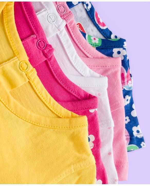 Babyhug 100% Cotton Knit Half Sleeves T-Shirts with Floral & Butterfly Print Pack of 5 - Multicolor