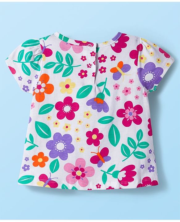 Babyhug 100% Cotton Knit Half Sleeves T-Shirts With Floral & Polka Dot Print Pack of 5 - Multicolor