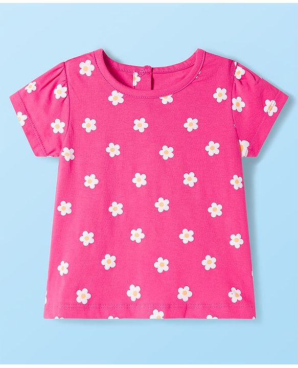Babyhug 100% Cotton Knit Half Sleeves T-Shirts With Floral & Polka Dot Print Pack of 5 - Multicolor