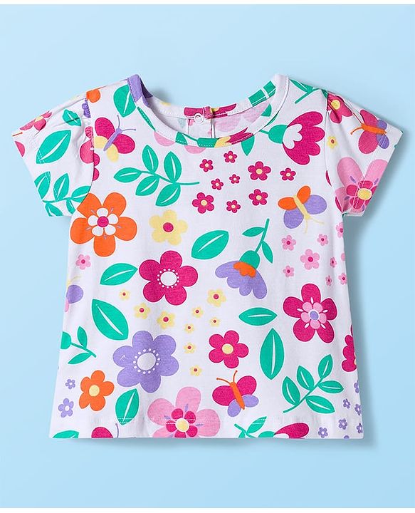 Babyhug 100% Cotton Knit Half Sleeves T-Shirts With Floral & Polka Dot Print Pack of 5 - Multicolor