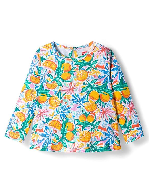Babyhug 100% Cotton Knit Full Sleeves Top with Floral Print - Multicolor