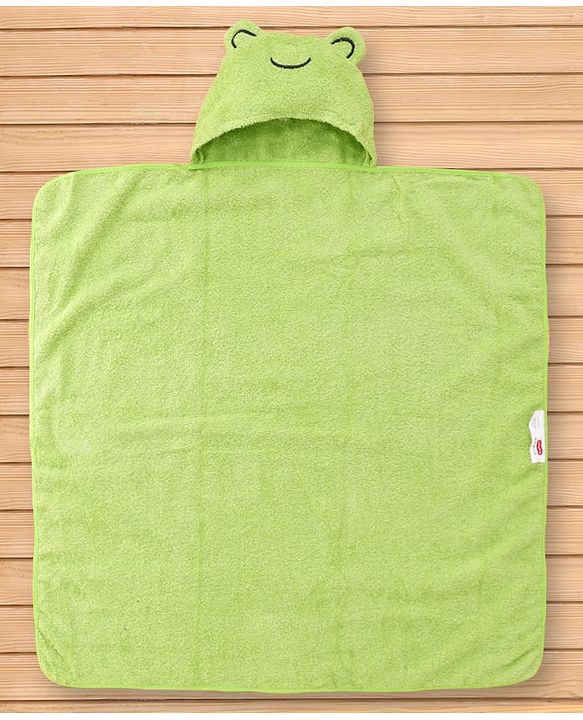Babyhug Cotton Terry Woven Hooded Bath Towel with Froggo Print L 73 x B 73 cm - Light Green