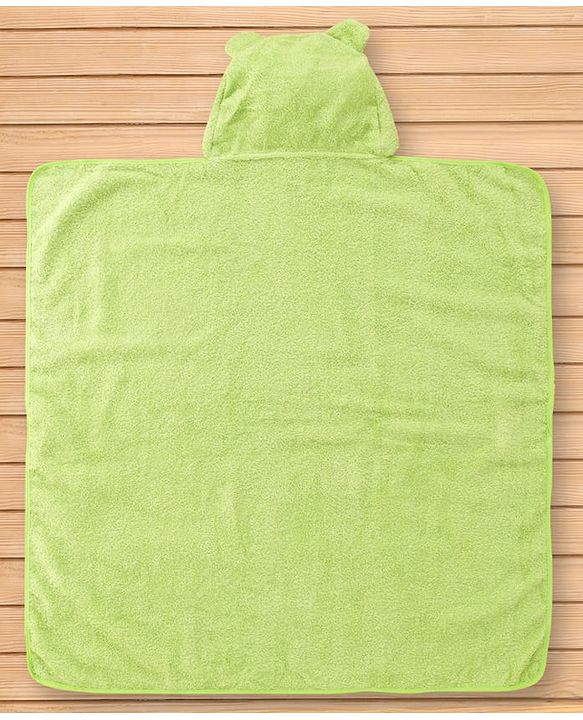 Babyhug Cotton Terry Woven Hooded Bath Towel with Froggo Print L 73 x B 73 cm - Light Green