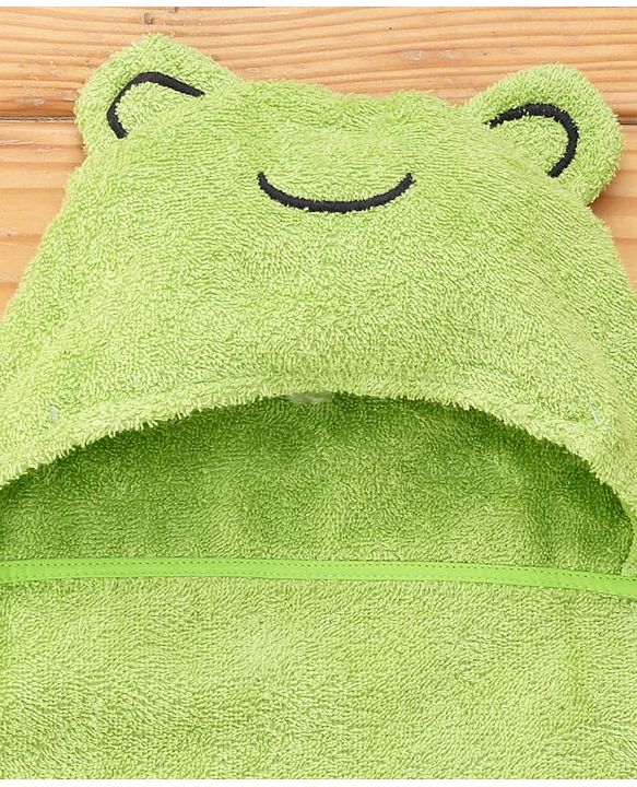 Babyhug Cotton Terry Woven Hooded Bath Towel with Froggo Print L 73 x B 73 cm - Light Green