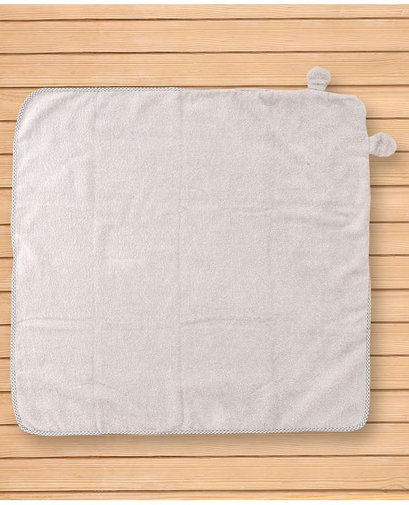 Babyhug Cotton Terry Woven Hooded Bath Towel with Bear Print L 73 x B 73 cm - Light Grey
