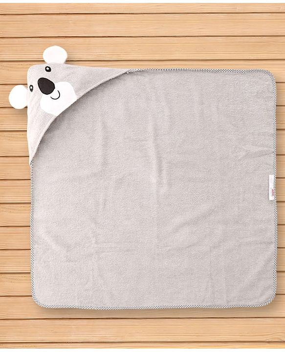 Babyhug Cotton Terry Woven Hooded Bath Towel with Koala Print L 73 x B 73 cm - Light Grey