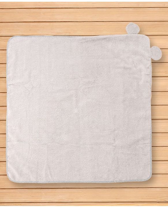 Babyhug Cotton Terry Woven Hooded Bath Towel with Koala Print L 73 x B 73 cm - Light Grey