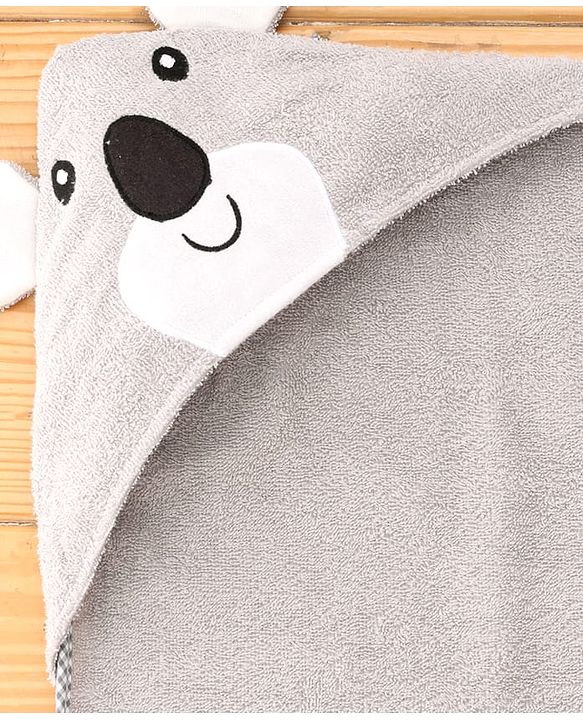 Babyhug Cotton Terry Woven Hooded Bath Towel with Koala Print L 73 x B 73 cm - Light Grey