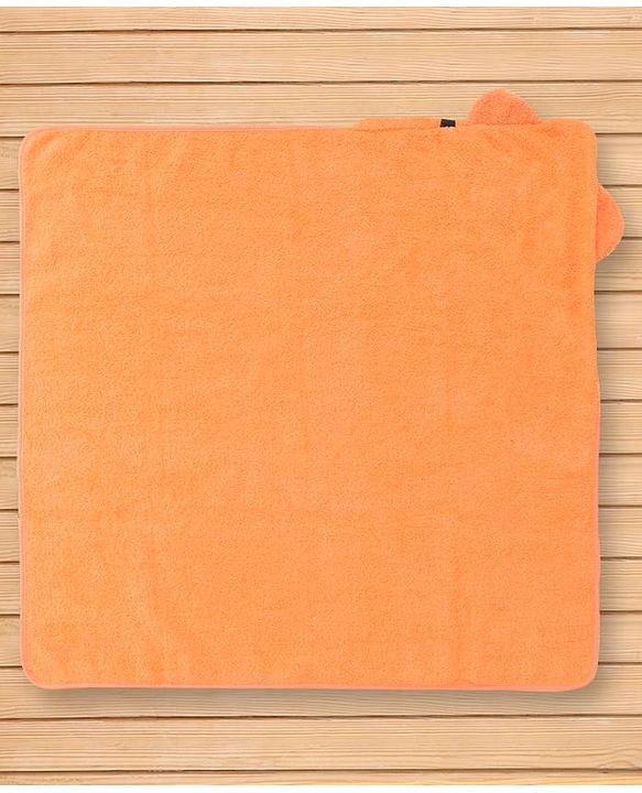 Babyhug Cotton Terry Woven Hooded Bath Towel with Tiger Print L 73 x B 73 cm - Light Orange