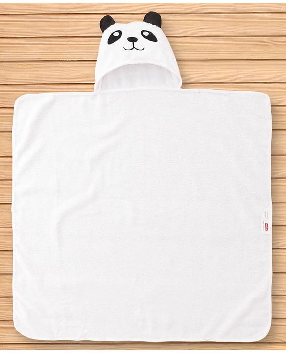 Babyhug Cotton Terry Woven Hooded Bath Towel with Panda Print L 73 x B 73 cm - White