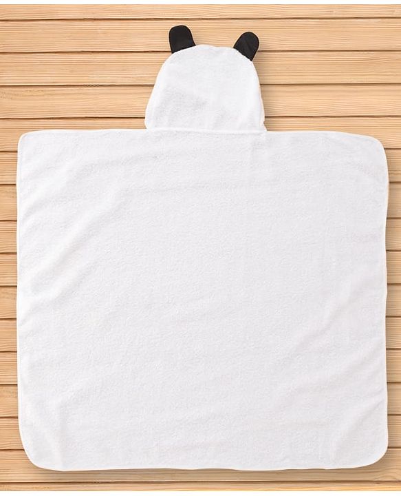 Babyhug Cotton Terry Woven Hooded Bath Towel with Panda Print L 73 x B 73 cm - White