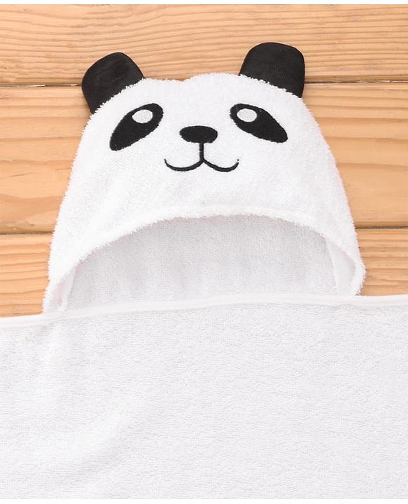 Babyhug Cotton Terry Woven Hooded Bath Towel with Panda Print L 73 x B 73 cm - White