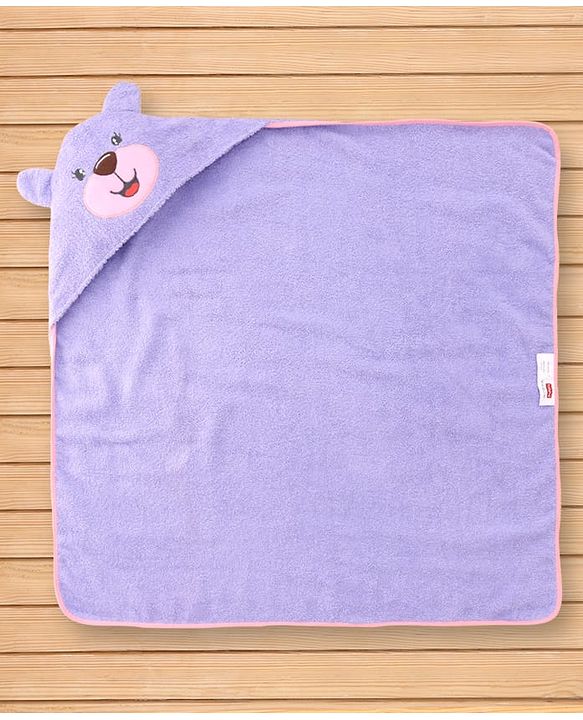 Babyhug Terry Woven Hooded Towel With Bear Applique & Embroidery L 76 x B 76 cm - Lavender