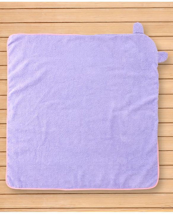Babyhug Terry Woven Hooded Towel With Bear Applique & Embroidery L 76 x B 76 cm - Lavender