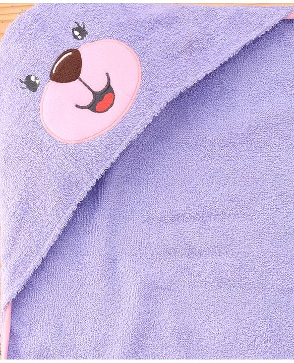 Babyhug Terry Woven Hooded Towel With Bear Applique & Embroidery L 76 x B 76 cm - Lavender
