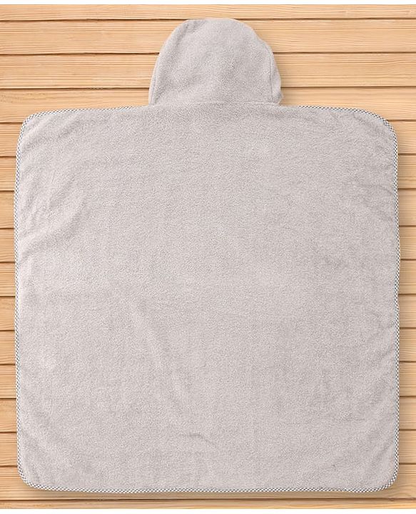 Babyhug Cotton Terry Woven Hooded Bath Towel with Elephant Print L 73 x B 73 cm - Light Grey