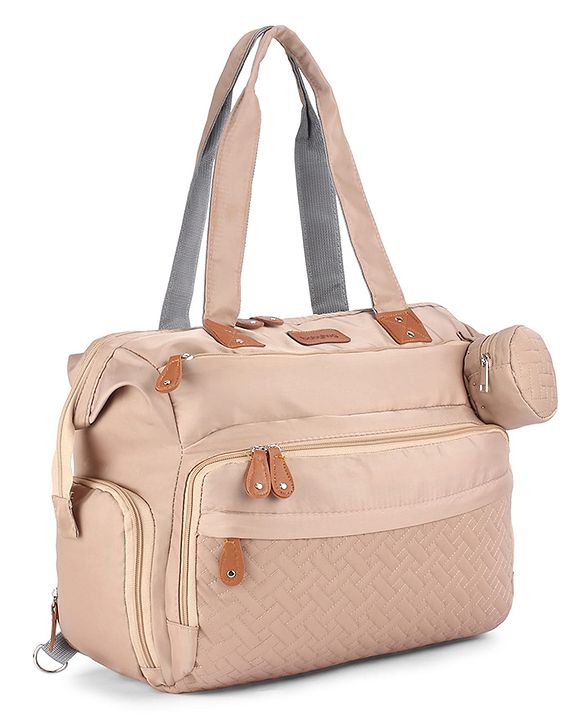 Babyhug 2-in-1 Premium Quilted Multifunctional Tote & Backpack for Travel-  Beige| Convertible Carry| Independent Shoe Compartment| Dry & Wet Separation|Insulated Bottle Pouch|Large Capacity Organizer