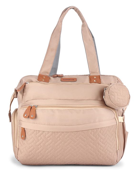 Babyhug 2-in-1 Premium Quilted Multifunctional Tote & Backpack for Travel-  Beige| Convertible Carry| Independent Shoe Compartment| Dry & Wet Separation|Insulated Bottle Pouch|Large Capacity Organizer