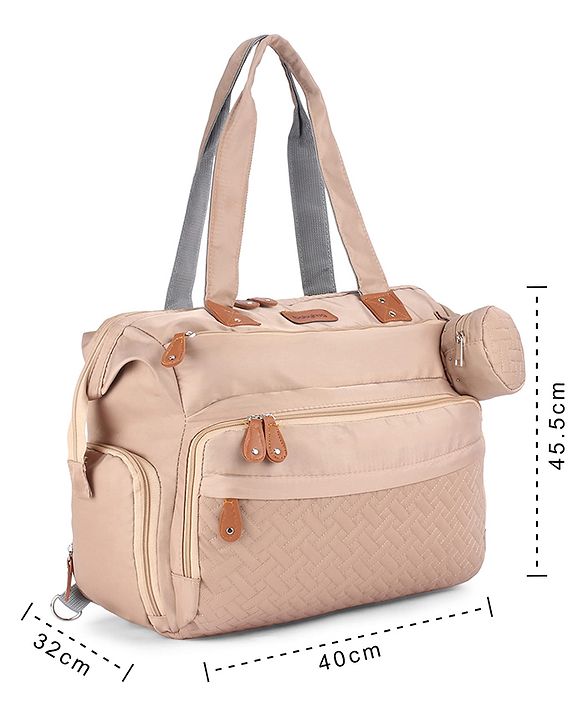 Babyhug 2-in-1 Premium Quilted Multifunctional Tote & Backpack for Travel-  Beige| Convertible Carry| Independent Shoe Compartment| Dry & Wet Separation|Insulated Bottle Pouch|Large Capacity Organizer