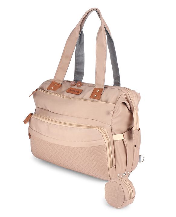 Babyhug 2-in-1 Premium Quilted Multifunctional Tote & Backpack for Travel-  Beige| Convertible Carry| Independent Shoe Compartment| Dry & Wet Separation|Insulated Bottle Pouch|Large Capacity Organizer