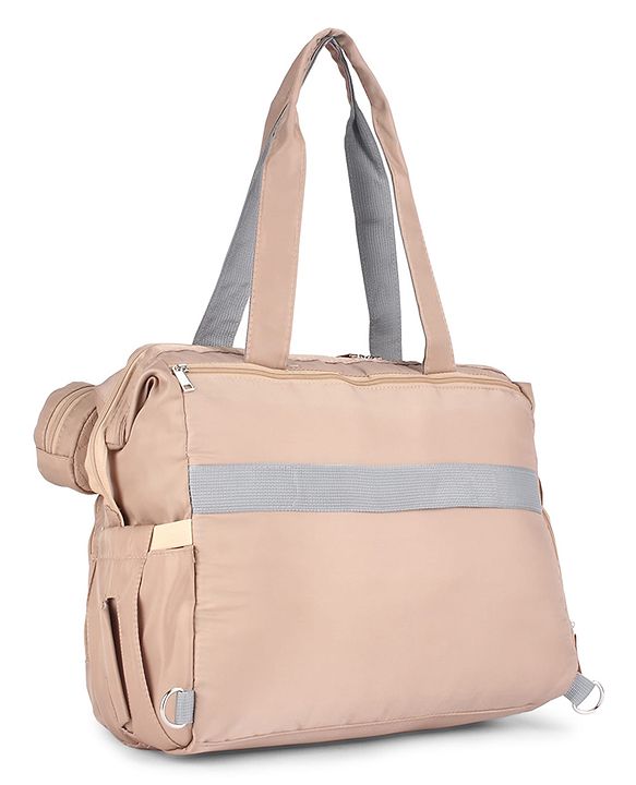 Babyhug 2-in-1 Premium Quilted Multifunctional Tote & Backpack for Travel-  Beige| Convertible Carry| Independent Shoe Compartment| Dry & Wet Separation|Insulated Bottle Pouch|Large Capacity Organizer