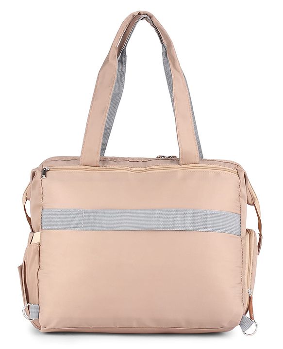Babyhug 2-in-1 Premium Quilted Multifunctional Tote & Backpack for Travel-  Beige| Convertible Carry| Independent Shoe Compartment| Dry & Wet Separation|Insulated Bottle Pouch|Large Capacity Organizer