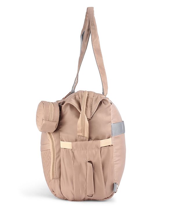 Babyhug 2-in-1 Premium Quilted Multifunctional Tote & Backpack for Travel-  Beige| Convertible Carry| Independent Shoe Compartment| Dry & Wet Separation|Insulated Bottle Pouch|Large Capacity Organizer