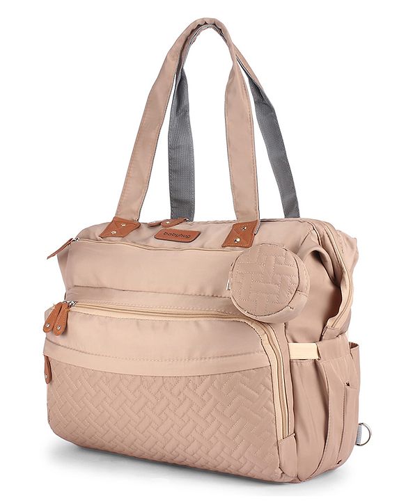 Babyhug 2-in-1 Premium Quilted Multifunctional Tote & Backpack for Travel-  Beige| Convertible Carry| Independent Shoe Compartment| Dry & Wet Separation|Insulated Bottle Pouch|Large Capacity Organizer