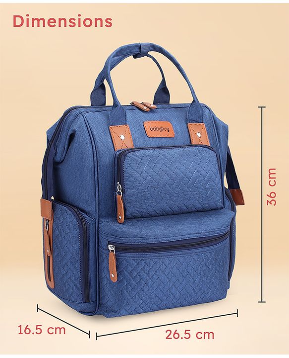Babyhug Multipurpose Structured Diaper Backpack| Wide Opening Frame| Multi-Pocket Organizer| Dual Carry Handles| Wipes Dispenser| Charger Cable Opening| Stroller Clip - Blue