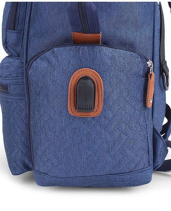 Babyhug Multipurpose Structured Diaper Backpack| Wide Opening Frame| Multi-Pocket Organizer| Dual Carry Handles| Wipes Dispenser| Charger Cable Opening| Stroller Clip - Blue