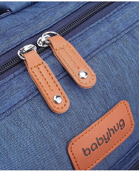 Babyhug Multipurpose Structured Diaper Backpack| Wide Opening Frame| Multi-Pocket Organizer| Dual Carry Handles| Wipes Dispenser| Charger Cable Opening| Stroller Clip - Blue