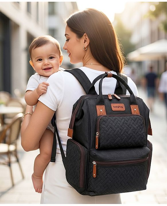 Babyhug Multipurpose Structured Diaper Backpack| Wide Opening Frame| Multi-Pocket Organizer| Dual Carry Handles| Wipes Dispenser| Charger Cable Opening| Stroller Clip | Capacity- 17L -  Blue